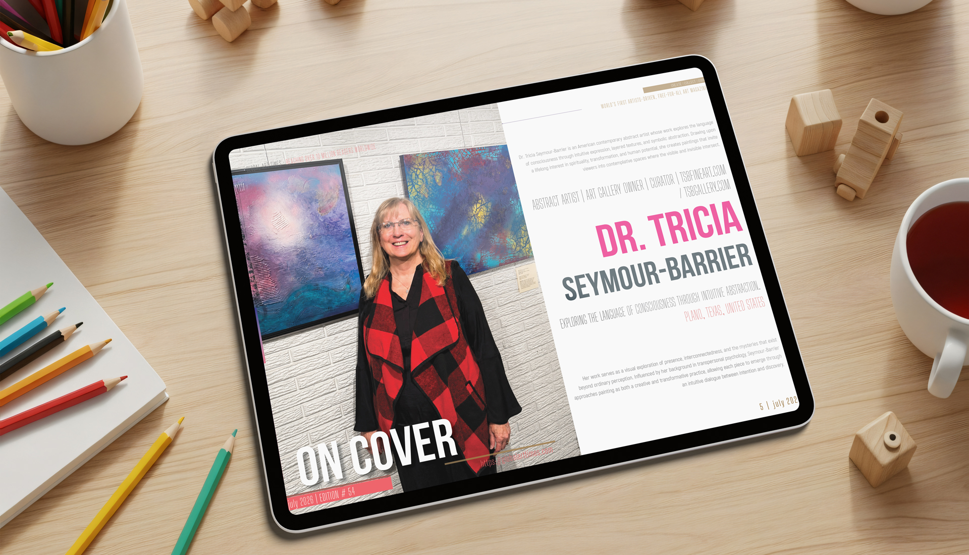 Global Art Times 54th Edition, July 2026 featuring Dr. Tricia Seymour-Barrier, PhD, EdD-, from Plano, Texas, United States, on Cover