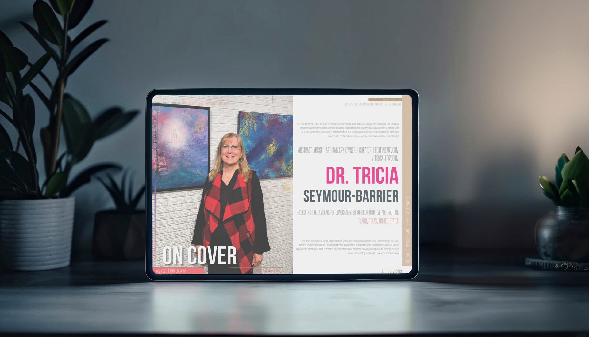 Global Art Times 54th Edition, July 2026 featuring Dr. Tricia Seymour-Barrier, PhD, EdD-, from Plano, Texas, United States, on Cover